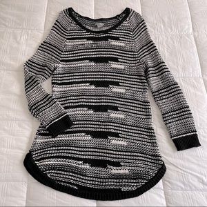 Black and white knit sweater.